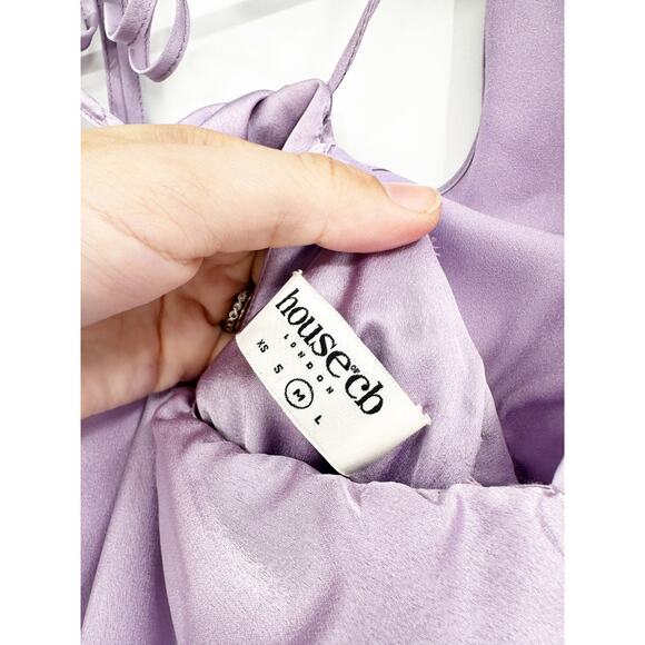 House of CB Orchid KATE Satin Wrap Front Long Sleeve Party Mini Dress Medium NWT - Picture 7 of 7